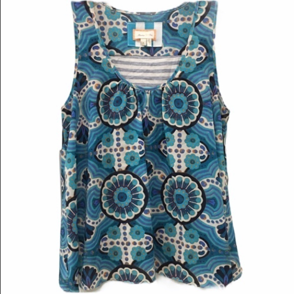 anthropologie Meadow Rue Merlin mixed media swing top blue stripe size small - Picture 2 of 9